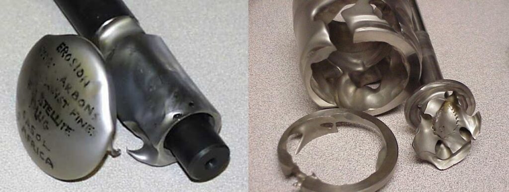 Polished wear pattern on trim caused by flashing flow